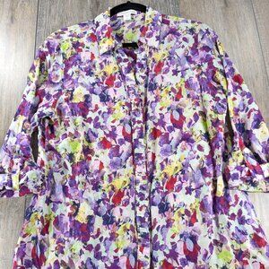 2/$30 Coldwater Creek Top Womens Large Purple Floral Print Button Up Lightweight